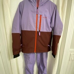 Marmot Purple and Burgundy Ski/Snowboard Jacket and Pants (Large, size 10-12)
